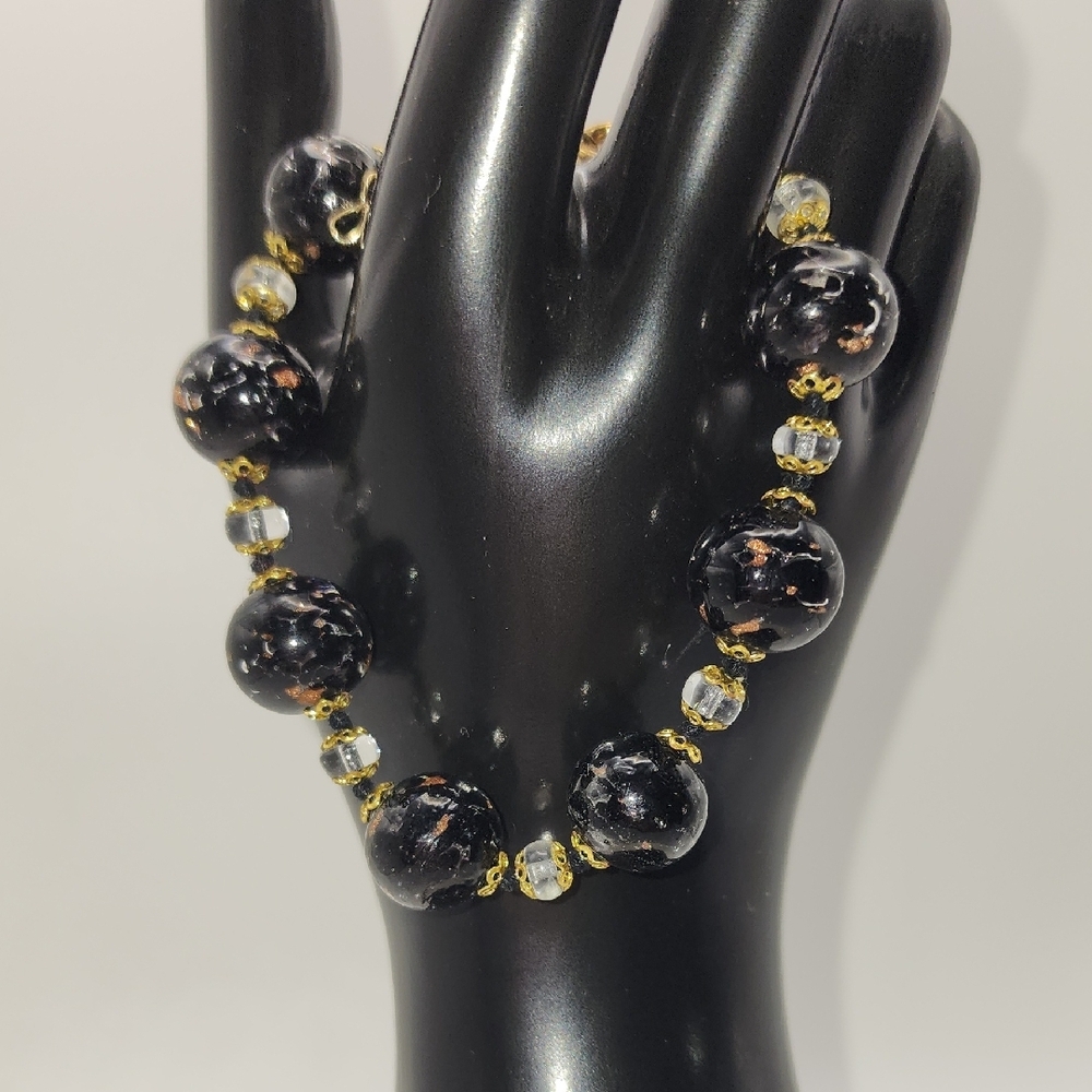 Murano Glass Elegant‎ Black and Gold Beaded Bracelet